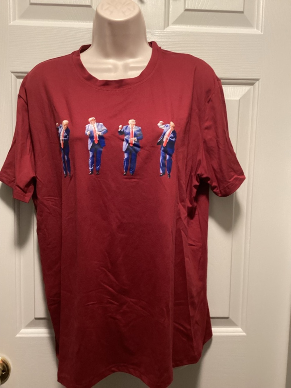 Burgundy Short-Sleeve Graphic Tee with Dancing Suit Motif